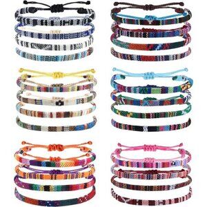 24 Pcs Boho Surfer Bracelet Anklet Adjustable Beaded Anklets Handmade Braided